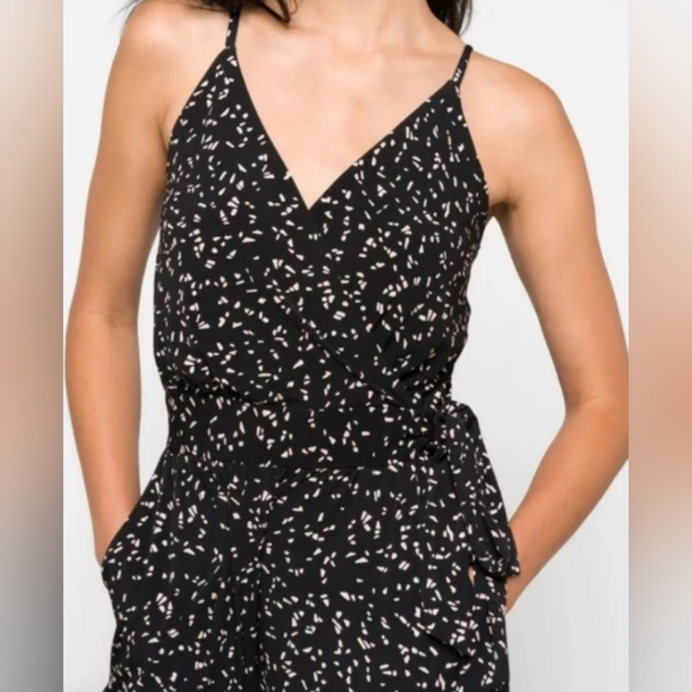 Kaileigh Black & Beige Faux Wrap Stretch Jumpsuit
